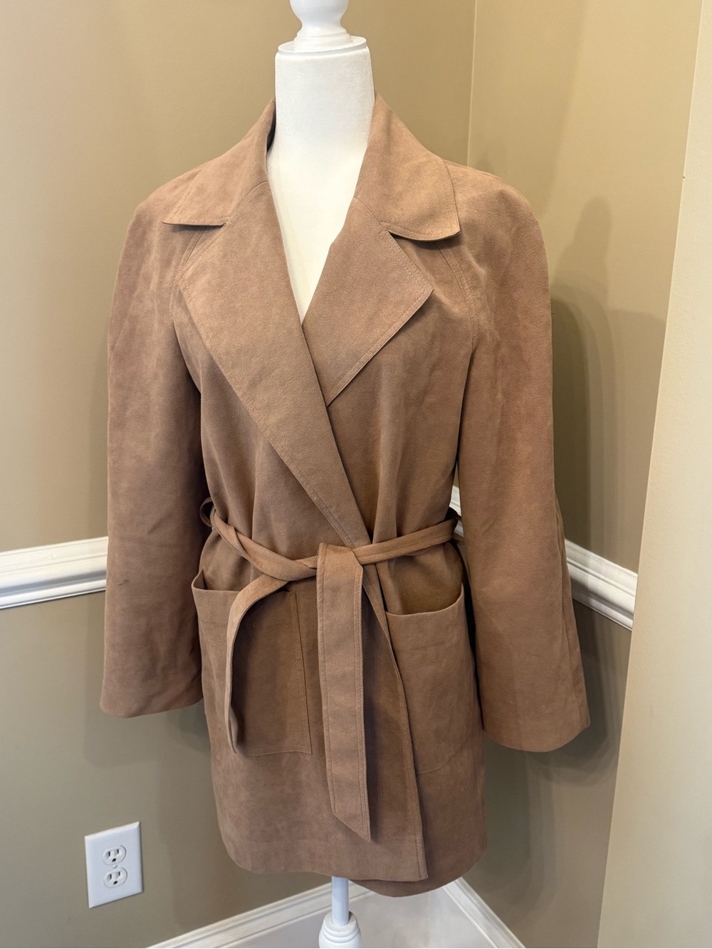 Vintage Belted Suede Trench Coat in Tan